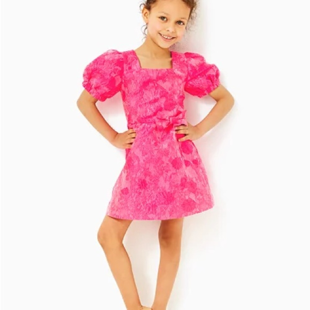 Lilly Pulitzer Pink Girls Alannah Dress Passion Fruit Pink Leaf